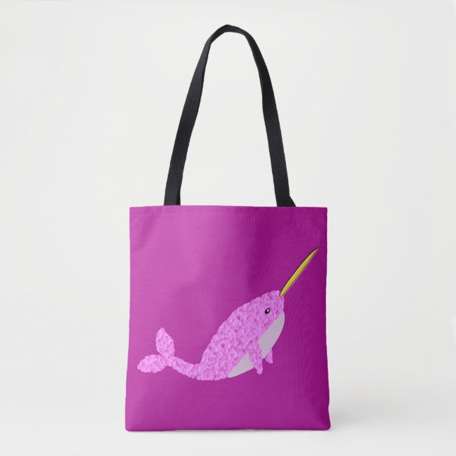 Pretty Pink Baby Girl Narwhal Patterned Tote Bag (Front)
