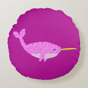 Pretty Pink Baby Girl Narwhal Round Cushion