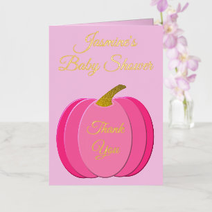 Pretty Pink Baby Girl Pumpkin Baby Shower Custom Foil Greeting Card