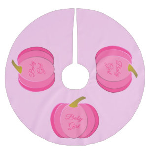 Pretty Pink Baby Girl Pumpkin Custom 1st Christmas Brushed Polyester Tree Skirt