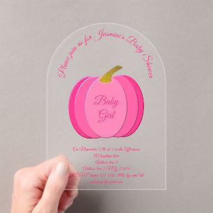 Pretty Pink Baby Girl Pumpkin Custom Baby Shower Acrylic Invitations