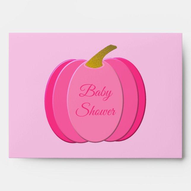 Pretty Pink Baby Girl Pumpkin Custom Baby Shower Envelope (Front)