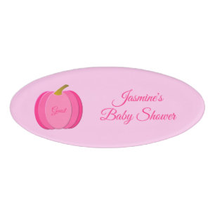 Pretty Pink Baby Girl Pumpkin Custom Baby Shower Name Tag