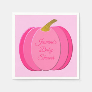 Pretty Pink Baby Girl Pumpkin Custom Baby Shower Napkin