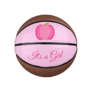 Pretty Pink Baby Girl Pumpkin Custom Gender Reveal Mini Basketball