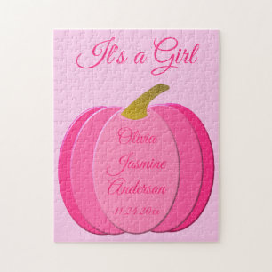 Pretty Pink Baby Girl Pumpkin Custom New Baby Jigsaw Puzzle