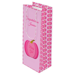 Pretty Pink Baby Girl Pumpkin Custom New Baby Wine Gift Bag
