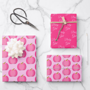 Pretty Pink Baby Girl Pumpkin Custom Patterned Wrapping Paper Sheet