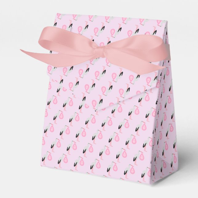 Pretty Pink Baby Girl Stork Baby Shower Favour Box (Front Side)