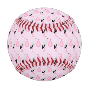 Pretty Pink Baby Girl Stork Baseball