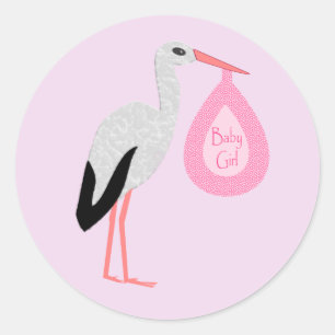 Pretty Pink Baby Girl Stork Classic Round Sticker