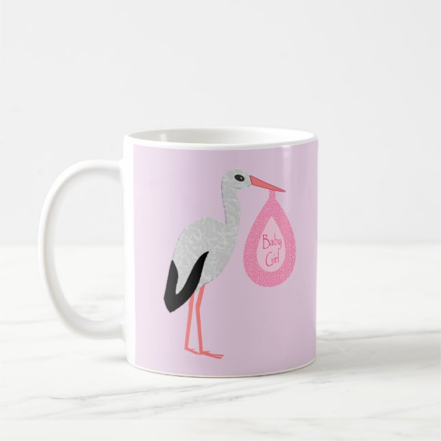 Pretty Pink Baby Girl Stork Coffee Mug (Left)