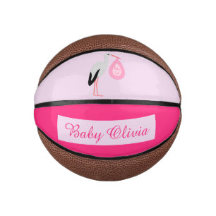Pretty Pink Baby Girl Stork Custom Mini Basketball