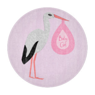 Pretty Pink Baby Girl Stork Cutting Board