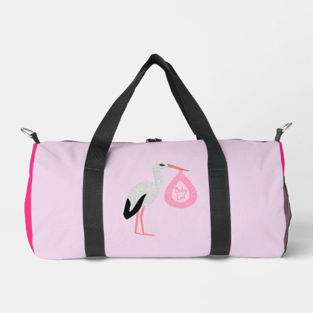 Pretty Pink Baby Girl Stork Diaper Bag (Front)