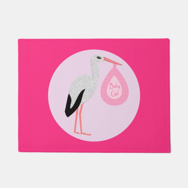 Pretty Pink Baby Girl Stork Doormat (Front)