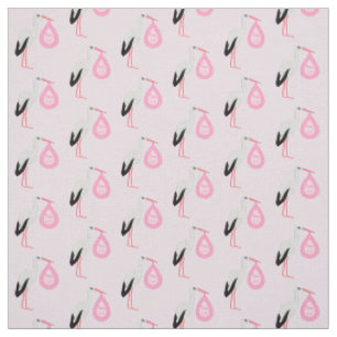 Pretty Pink Baby Girl Stork Fabric