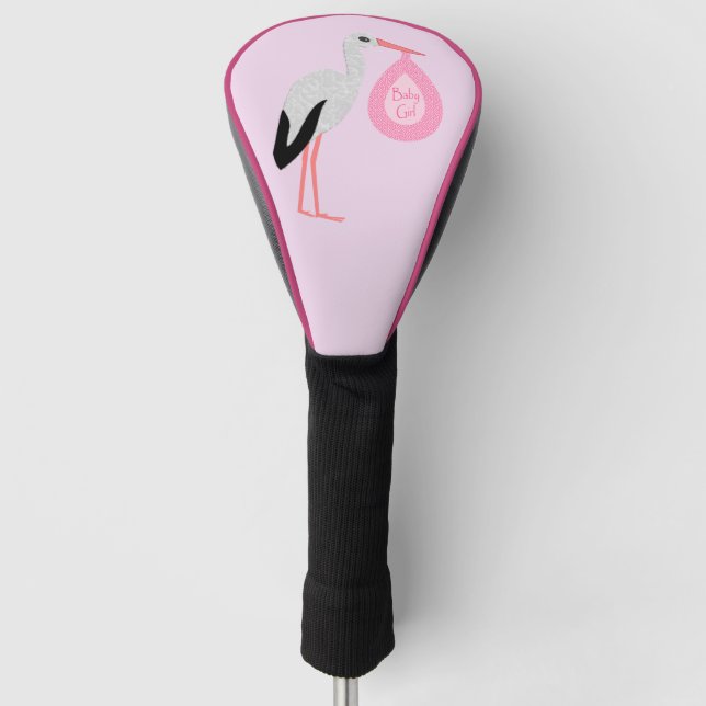 Pretty Pink Baby Girl Stork Golf Head Cover (Front)