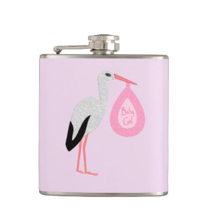 Pretty Pink Baby Girl Stork Hip Flask