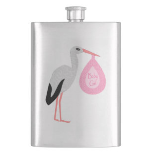 Pretty Pink Baby Girl Stork Hip Flask