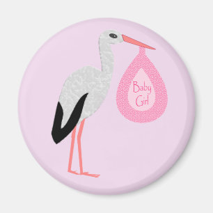 Pretty Pink Baby Girl Stork Magnet