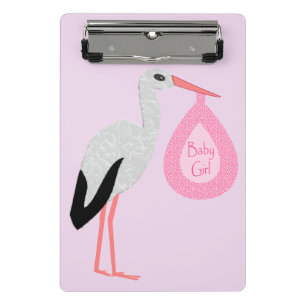 Pretty Pink Baby Girl Stork Mini Clipboard