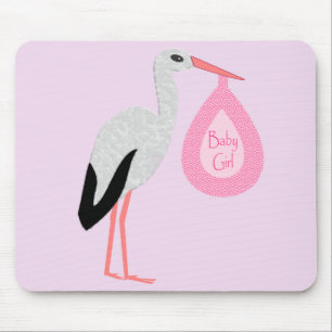 Pretty Pink Baby Girl Stork Mouse Mat
