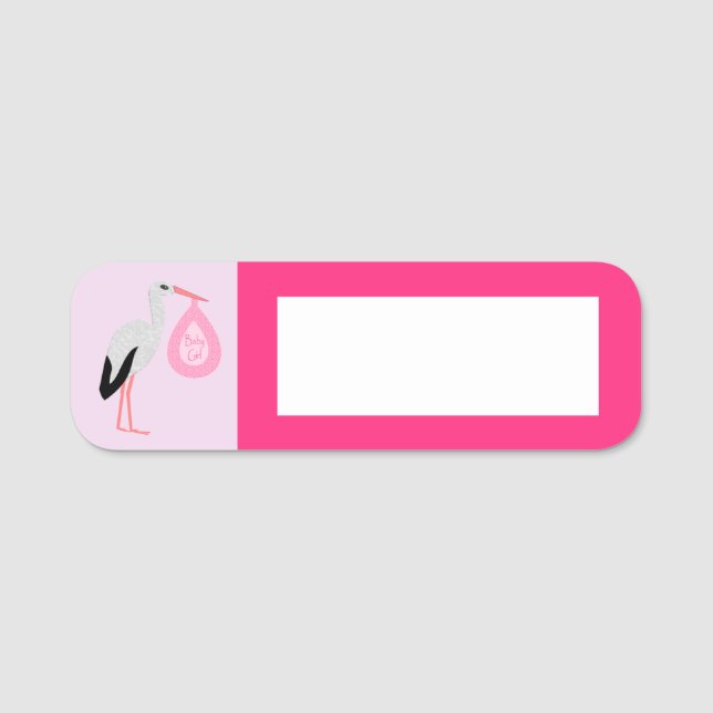 Pretty Pink baby Girl Stork Name Tag (Front)