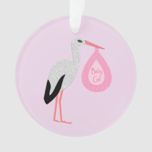 Pretty Pink Baby Girl Stork Ornament