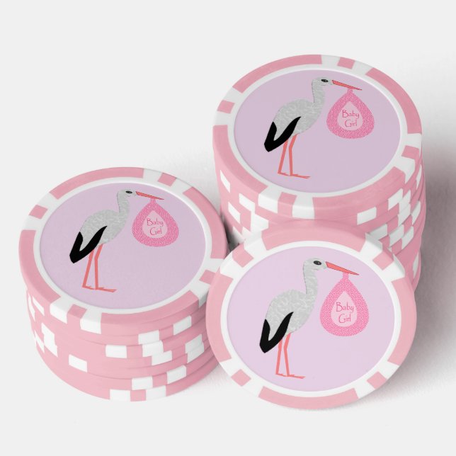 Pretty Pink Baby Girl Stork Poker Chips (Stack)