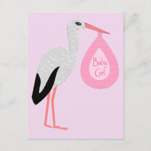 Pretty Pink Baby Girl Stork Postcard