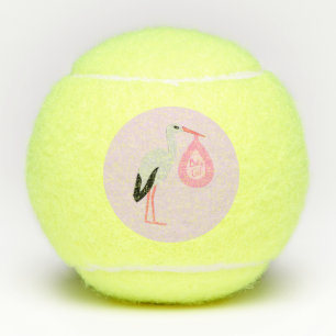 Pretty Pink Baby Girl Stork Tennis Balls