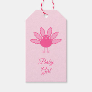 Pretty Pink Baby Girl Thanksgiving Turkey Custom Gift Tags