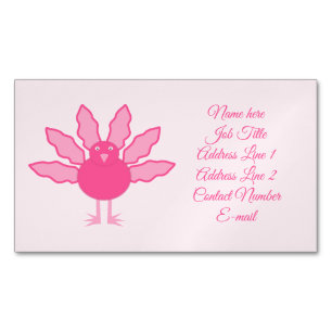 Pretty Pink Baby Girl Thanksgiving Turkey Custom Magnetic Business Card