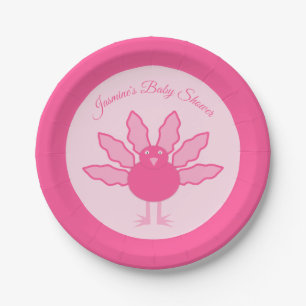 Pretty Pink Baby Girl Thanksgiving Turkey Custom Paper Plate