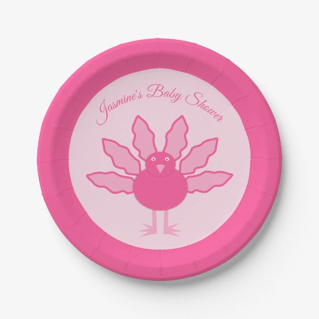 Pretty Pink Baby Girl Thanksgiving Turkey Custom Paper Plate (Front)