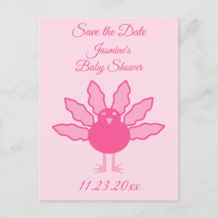 Pretty Pink Baby Girl Thanksgiving Turkey Custom Postcard
