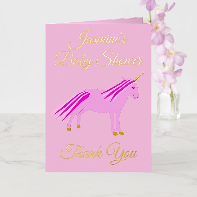 Pretty Pink Baby Girl Unicorn Baby Shower Custom Foil Greeting Card (Orchid)