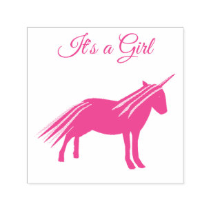 Pretty Pink Baby Girl Unicorn Baby Shower Custom Self-inking Stamp