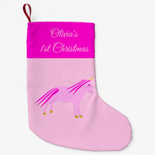 Pretty Pink Baby Girl Unicorn Custom 1st Christmas Small Christmas Stocking