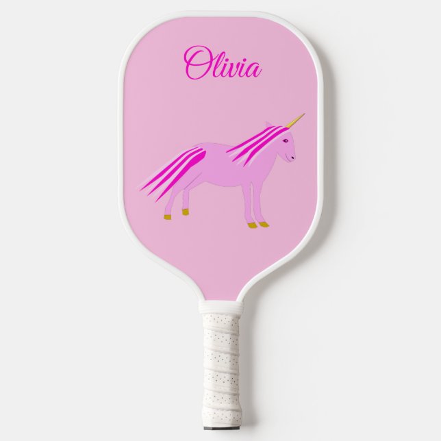 Pretty Pink Baby Girl Unicorn Custom Name Pickleball Paddle (Front)