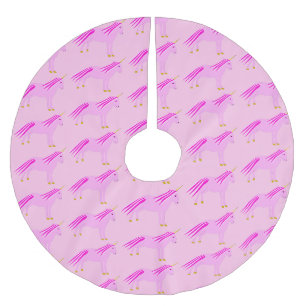 Pretty Pink Baby Girl Unicorn First Christmas Brushed Polyester Tree Skirt