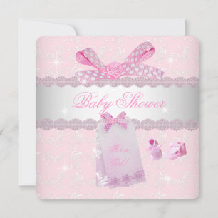 Pretty Pink Baby Shower Girl Booties Invitation