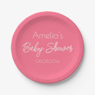 Pretty Pink Baby Shower Personalized Paper Plate