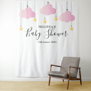 Pretty Pink Baby Shower Photo Booth Backdrop Tapestry
