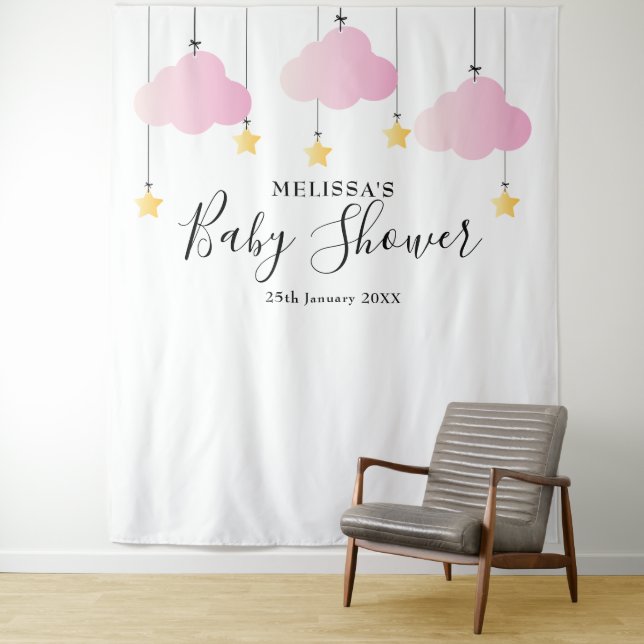 Pretty Pink Baby Shower Photo Booth Backdrop Tapestry (In Situ)