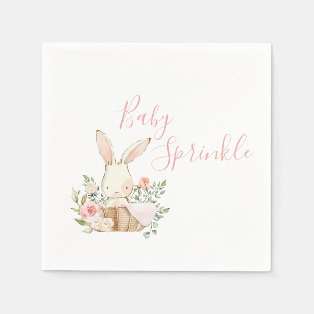 Pretty Pink Baby Sprinkle Bunny Baby Shower Napkin (Front)