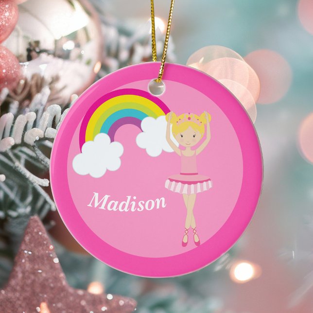 Pretty Pink Ballerina Blonde Girl Monogram Kids Ceramic Tree Decoration (Creator Uploaded)