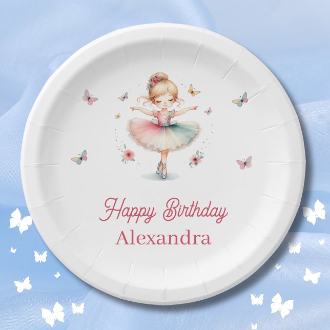 Pretty Pink Ballerina Girl Birthday Party Paper Plate (Creator Uploaded)