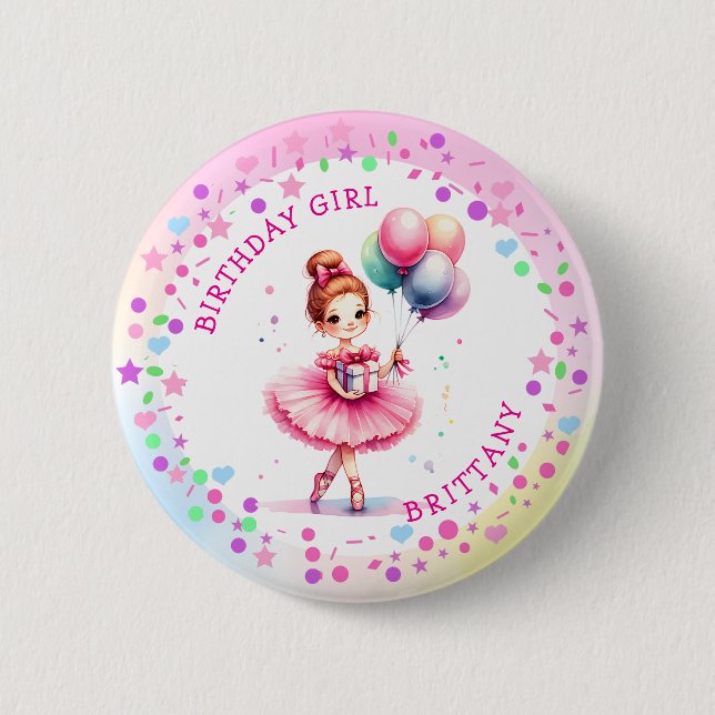 Pretty Pink Ballerina Girl's Birthday Girl 6 Cm Round Badge (Front)